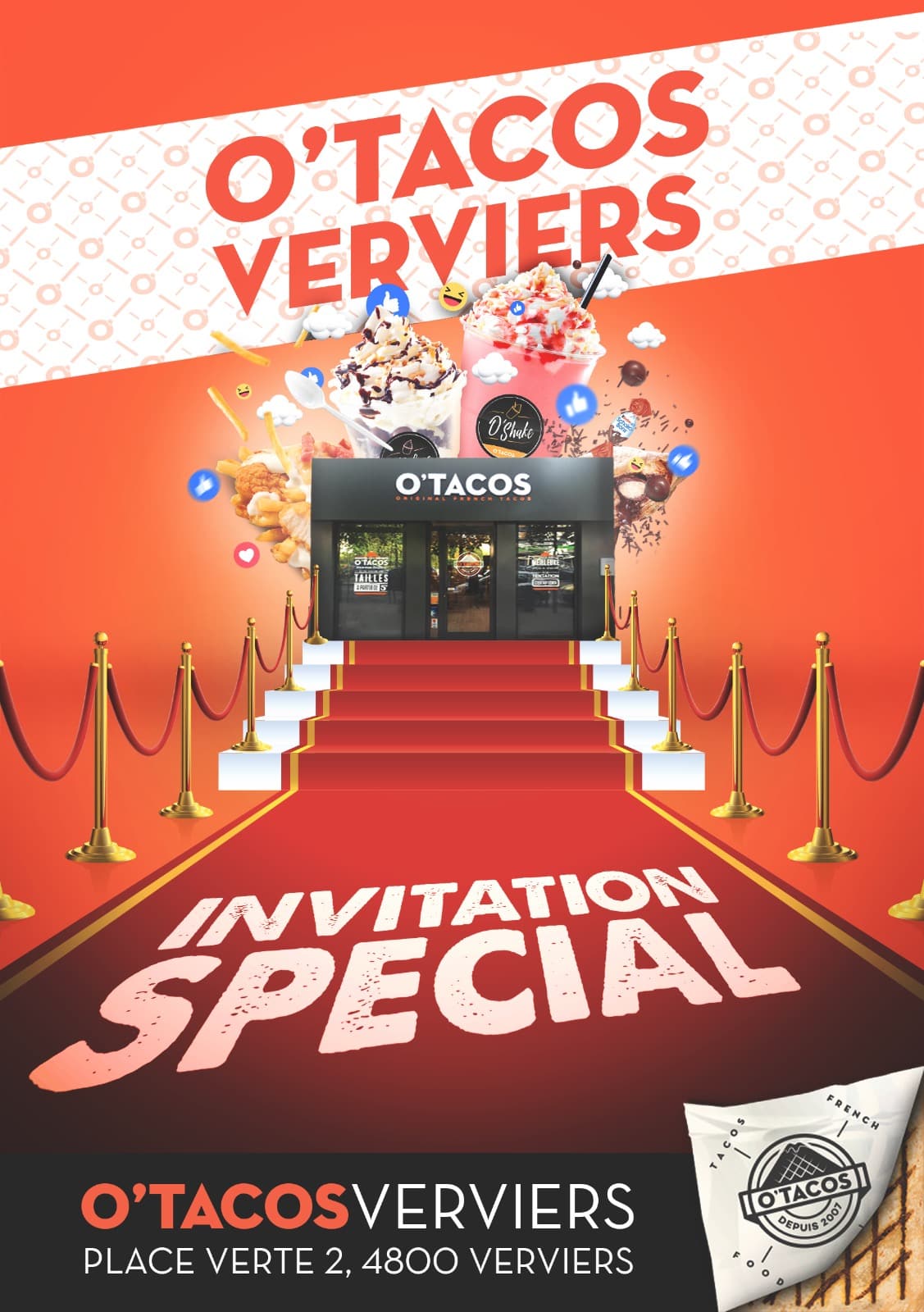 Couverture d'un flyer pour la marque O'Tacos, pour presenter un évènement.